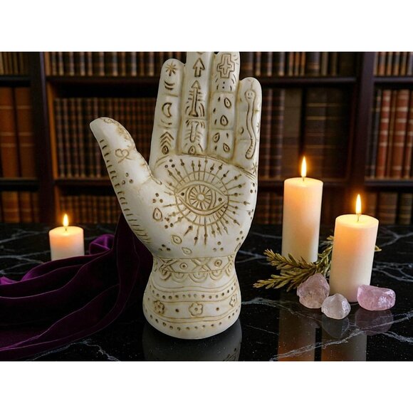Mystical Witchy Palmistry Hand Statue Palm Reading Boho Psychic Decor 5" - Picture 7 of 9